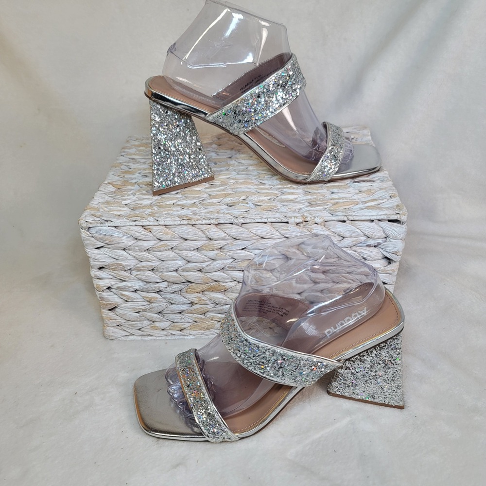 Abound Carina Silver Glitter Sandal Chunky Heel Formal Party Cruise Size 9 M
